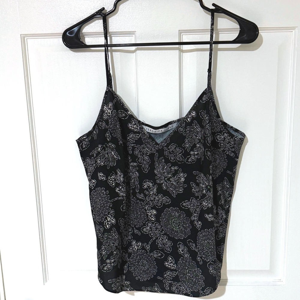 Veronica Beard Silk Floral Camisole‎ Tank Top Black White Green 2107GGT0640016